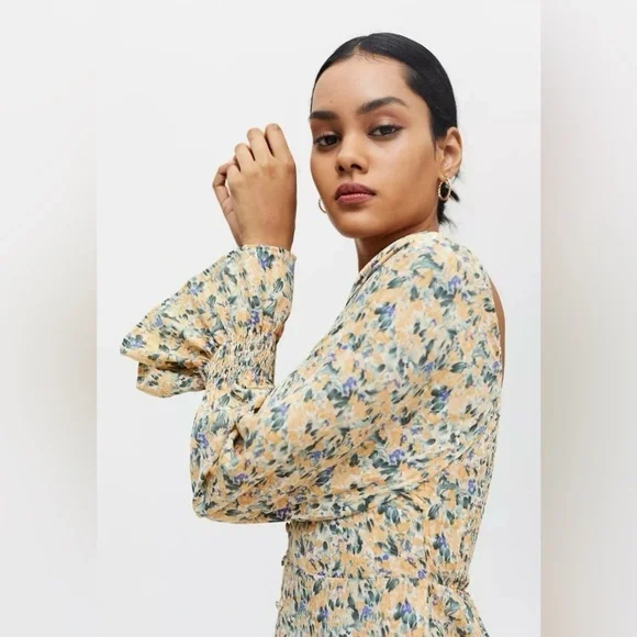 KISS THE SKY Urban Outfitters Floral Bardot Mini Dress Boho Size Small NWT - Picture 4 of 15